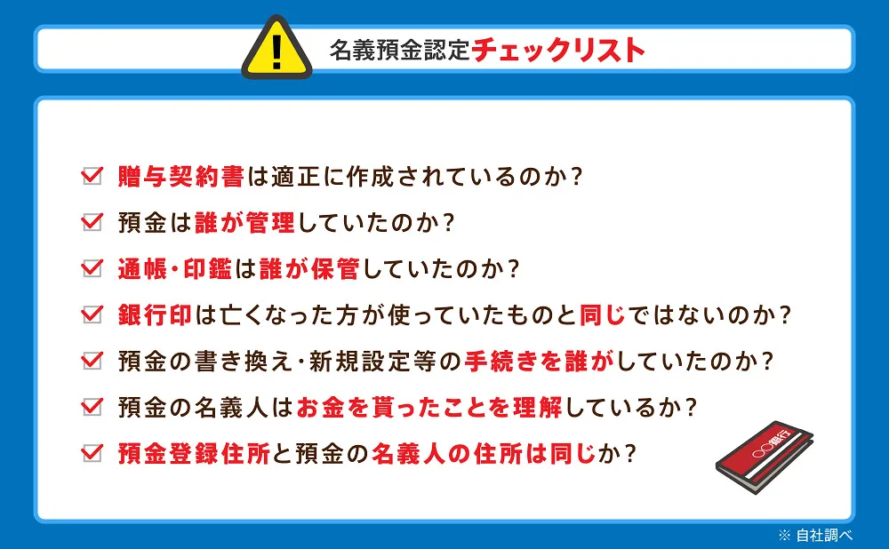 名義預金認定チェックリスト