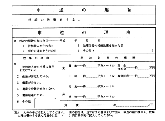 相続放棄申述書のサンプル２