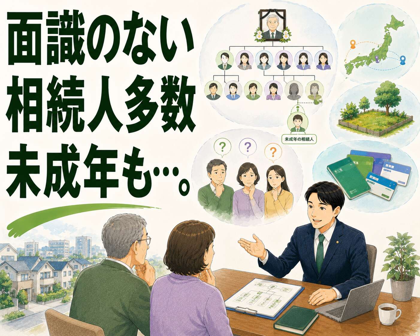 面識のない相続人多数、未成年者も…。連絡代行と柔軟な対応で皆様に安心頂けた相続事例