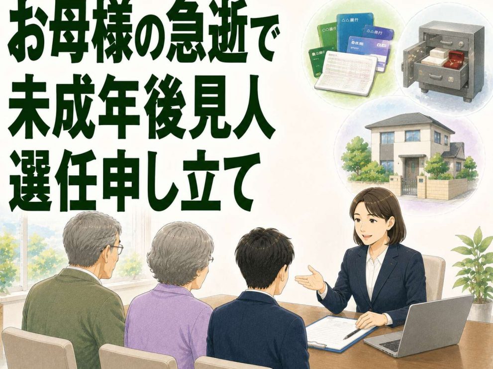 お母様の急逝で未成年の息子が相続人に。後見人の選任申立をサポートしご家族の安心を確保した事例