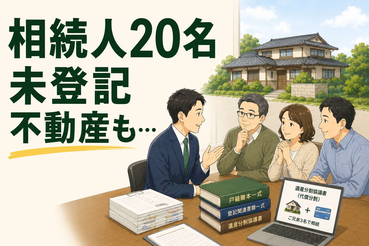 相続人多すぎ！→ご兄弟3人に絞り込んだ遺産分割。未登記不動産、地目変更にも対応した事例