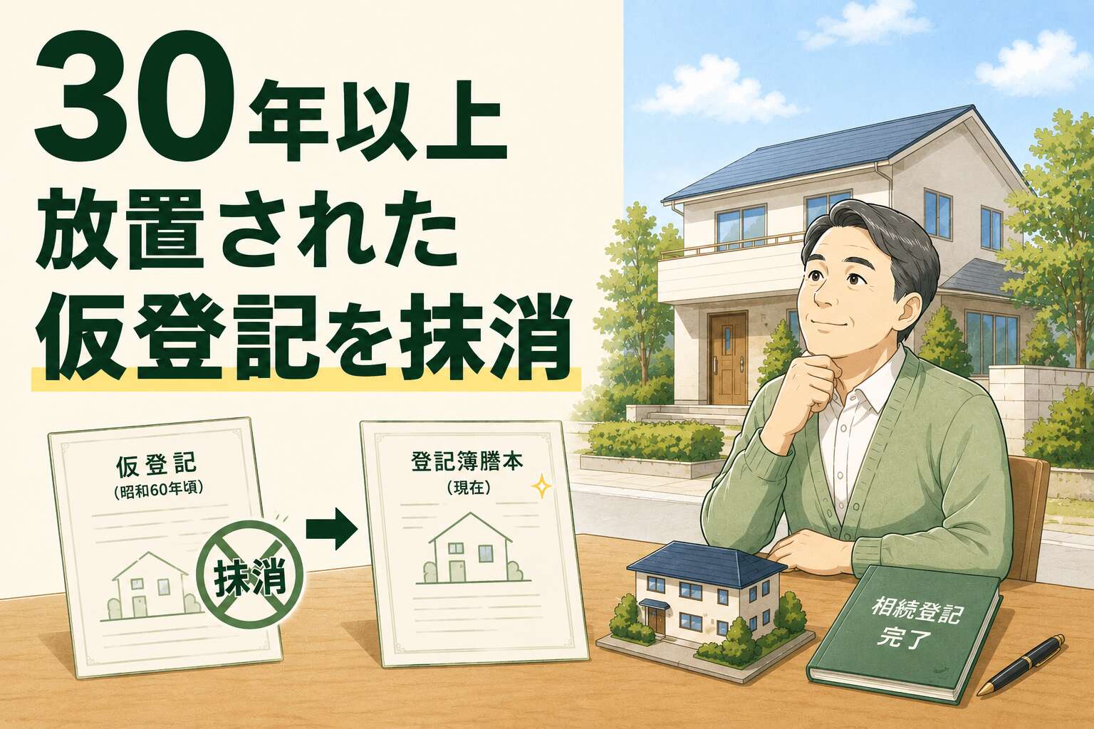 30年以上放置された仮登記の重荷を専門手続きで抹消。相続登記と合わせ、売却の筋道を確保した事例