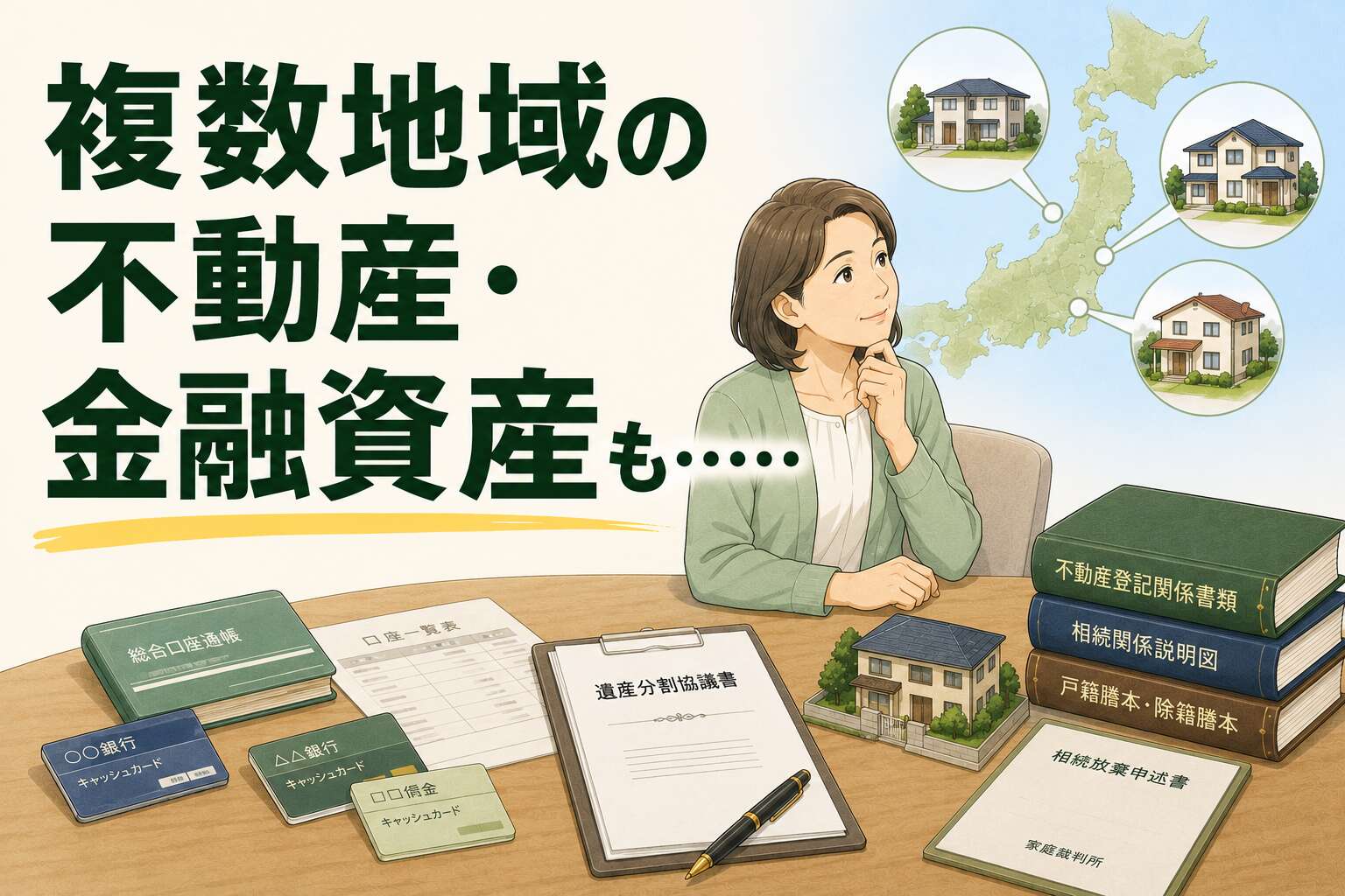 複数地域の不動産と多数の金融資産。一部兄弟の相続放棄も含め、相続手続きを完了させた事例