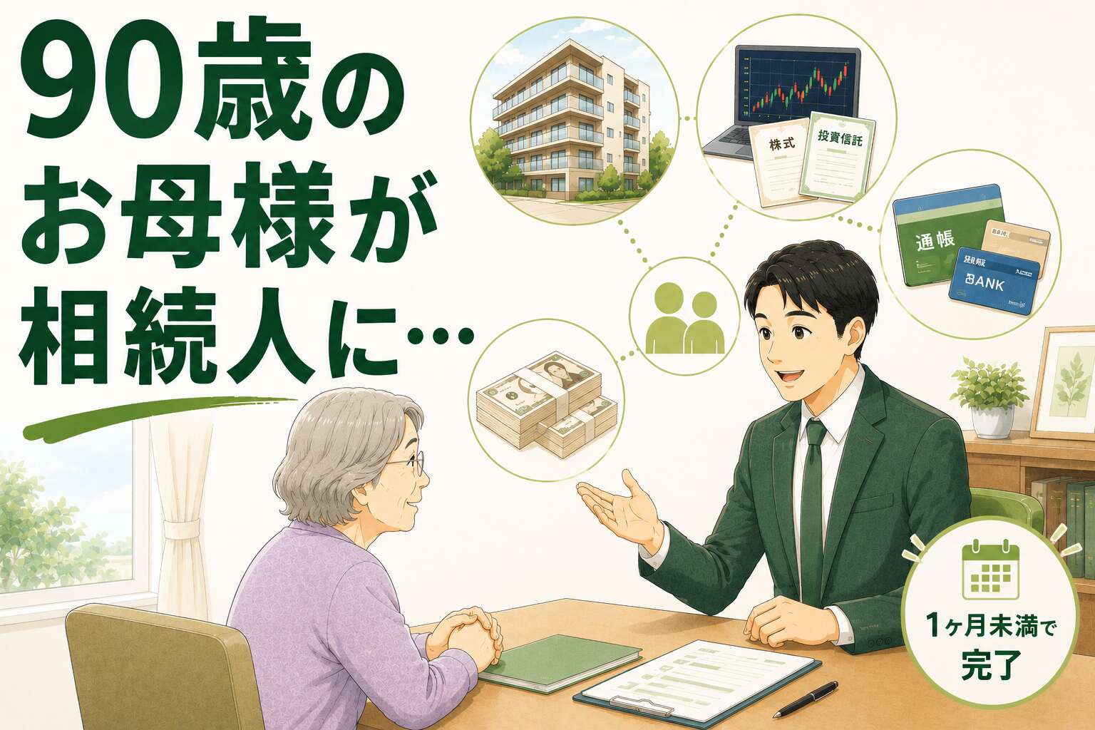 90歳のお母様が相続人に。多額の金融資産を短期で現金化し、お子様への負担を回避した事例