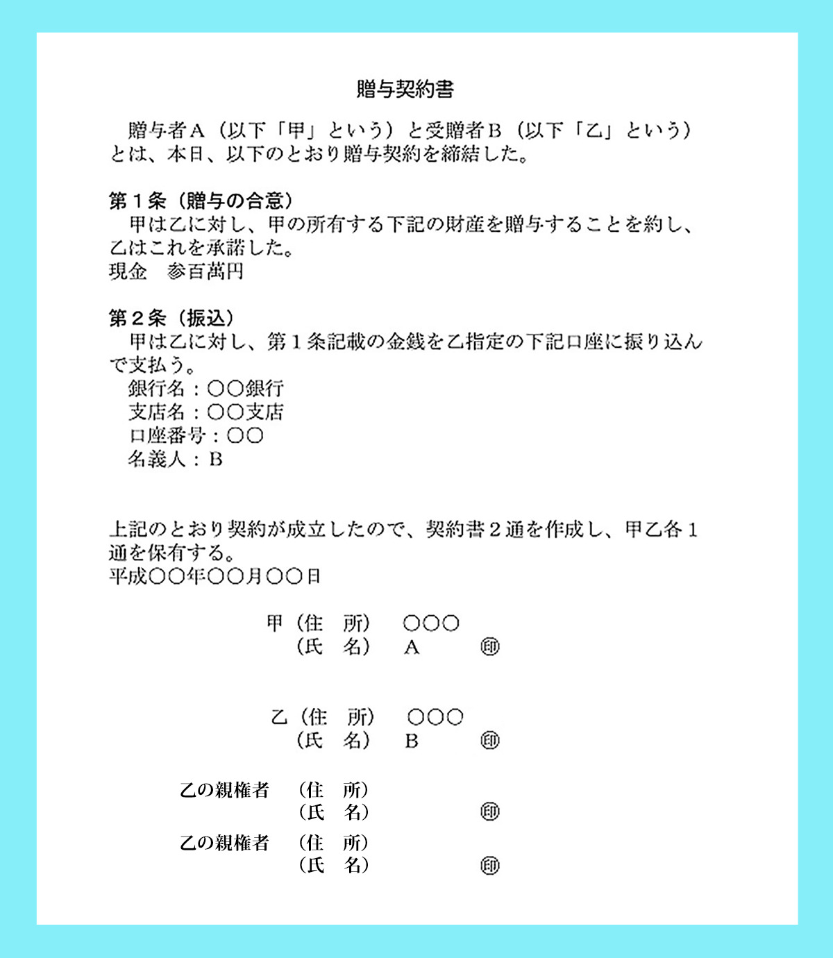 贈与契約書のサンプル
