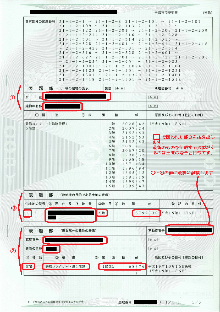 不動産の表示の記載例