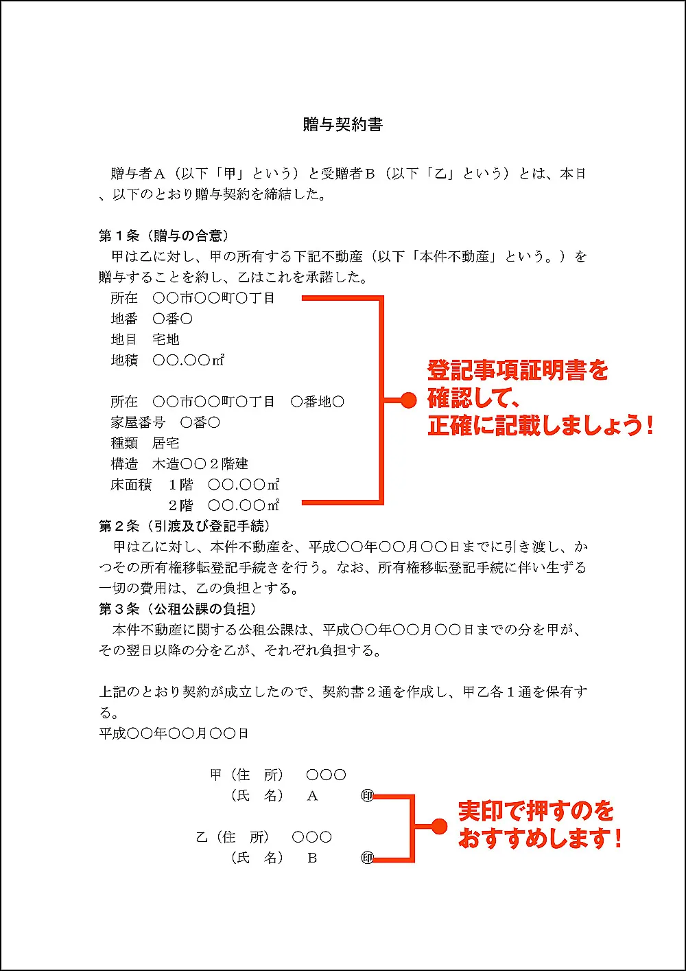 不動産贈与契約書