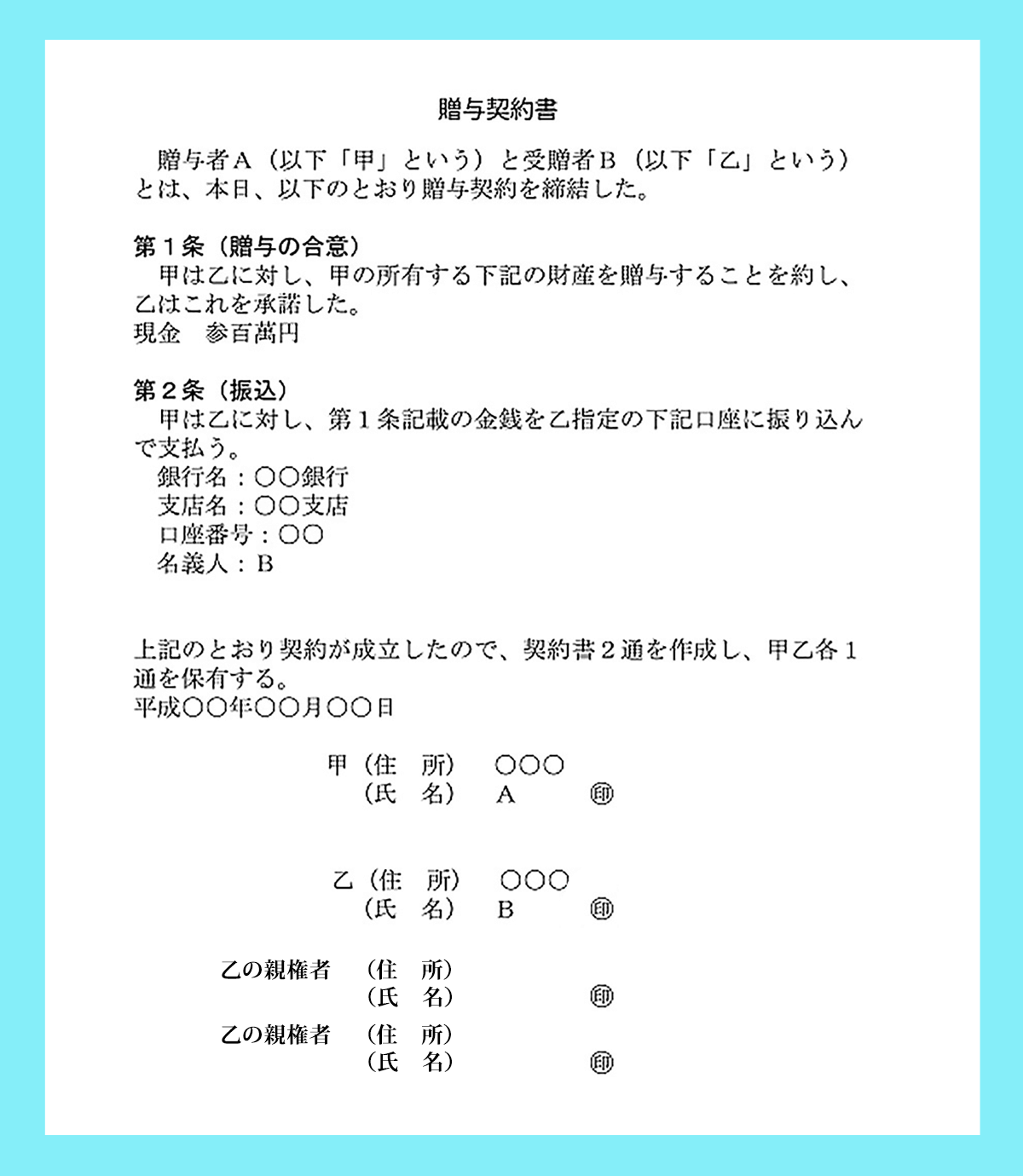 贈与契約書のサンプル