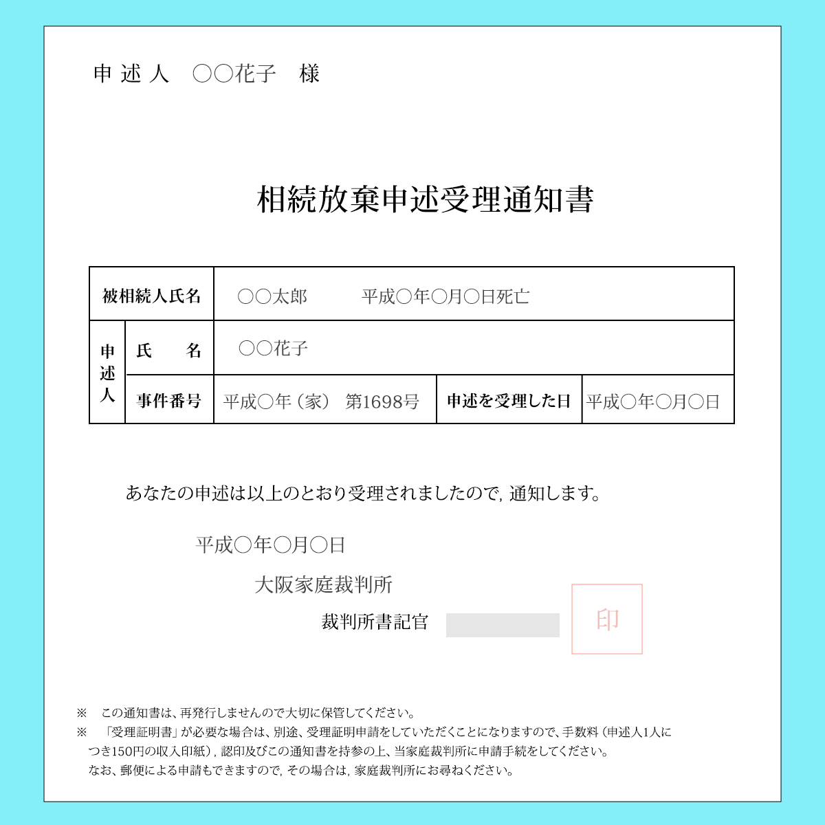 相続放棄申述受理通知書