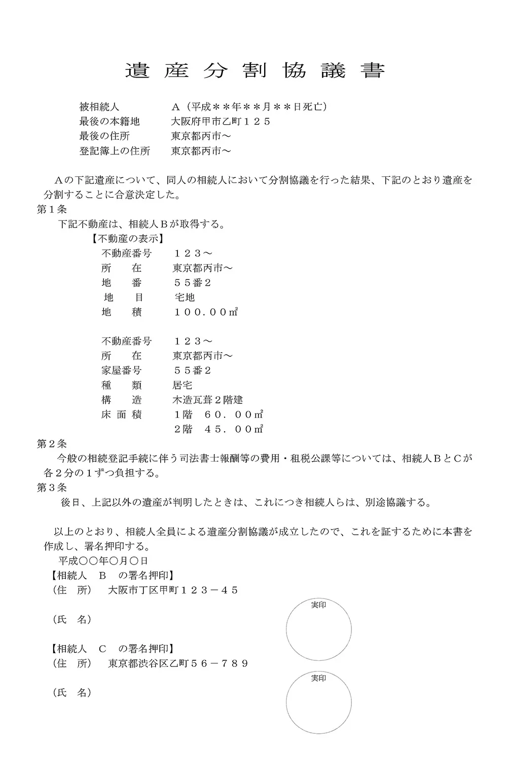 遺産分割協議書サンプル