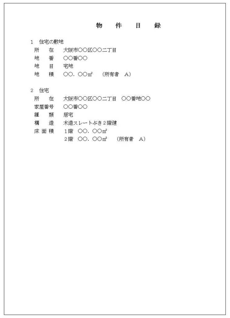 物件目録のサンプル