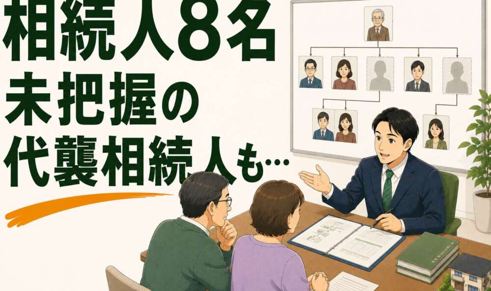 相続人8名、未把握の代襲相続人も。税務リスクも考慮した遺産分割協議書を作成した事例