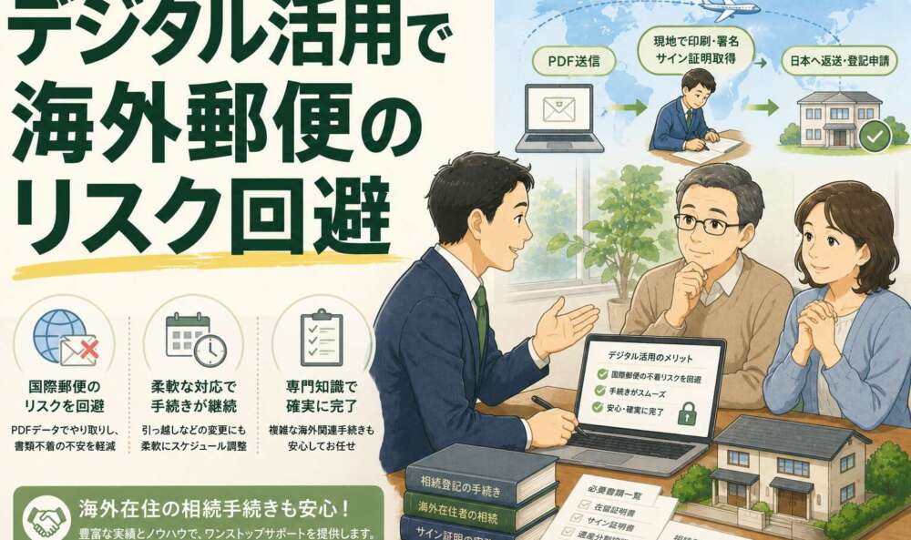 海外在住の相続人がいる手続き。デジタル活用で国際郵便のリスクを回避した不動産の相続登記事例