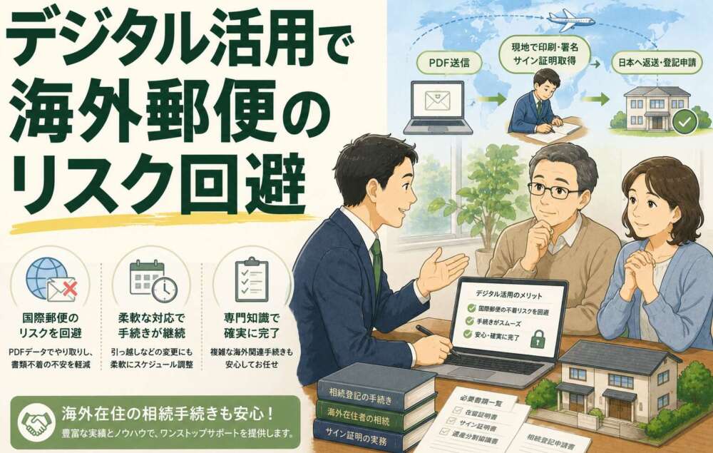 海外在住の相続人がいる手続き。デジタル活用で国際郵便のリスクを回避した不動産の相続登記事例