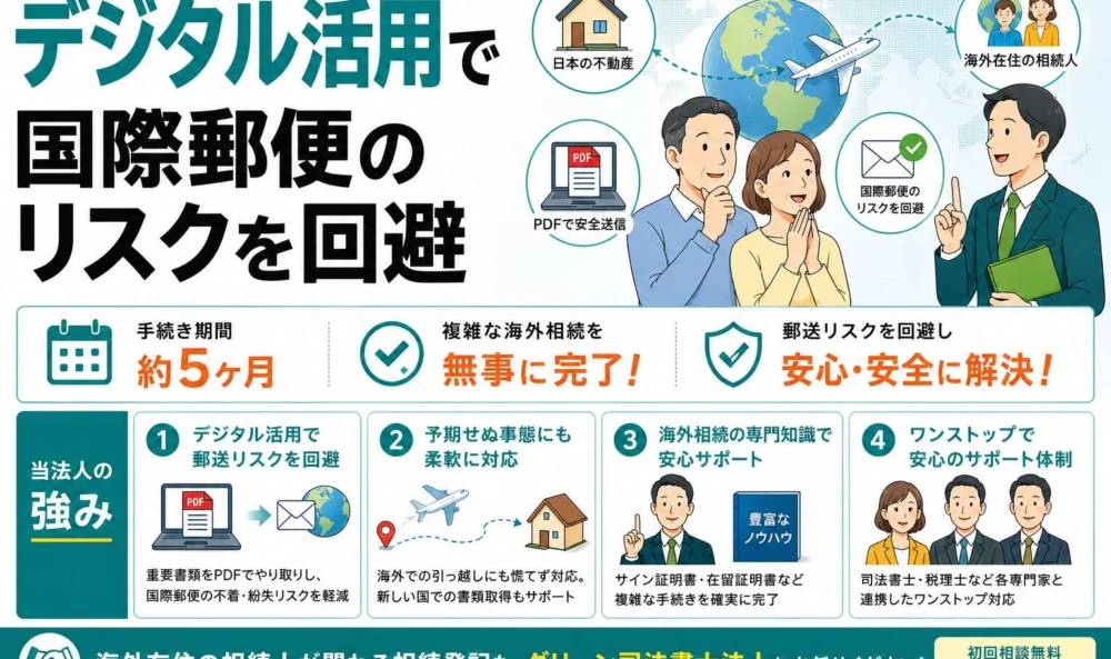 海外在住の相続人がいる手続き。デジタル活用で国際郵便のリスクを回避した不動産の相続登記事例
