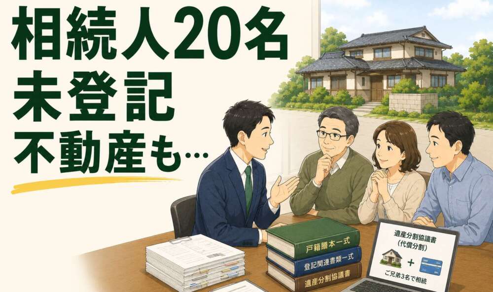 相続人多すぎ！→ご兄弟3人に絞り込んだ遺産分割。未登記不動産、地目変更にも対応した事例