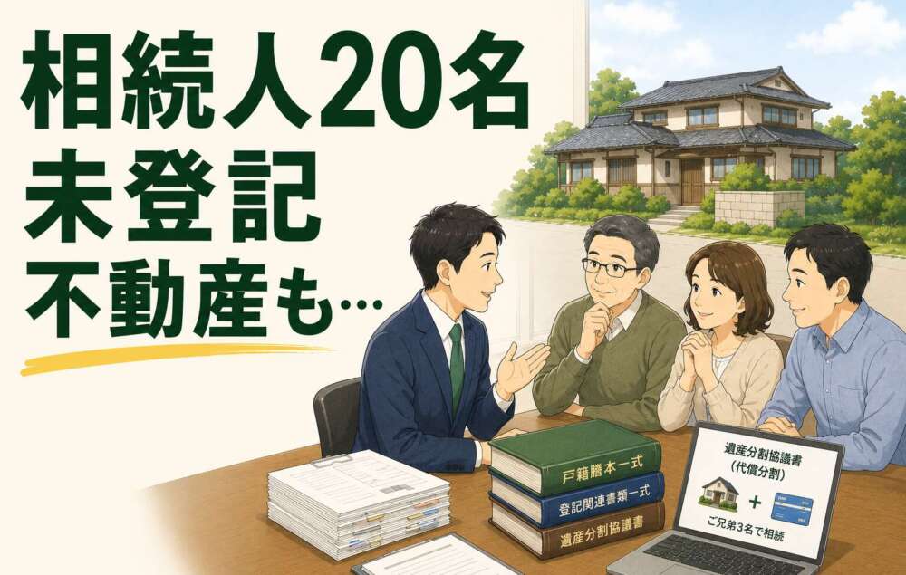 相続人多すぎ！→ご兄弟3人に絞り込んだ遺産分割。未登記不動産、地目変更にも対応した事例