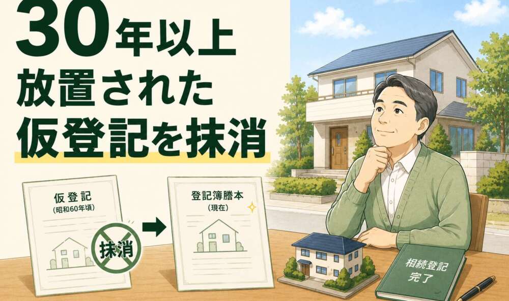 30年以上放置された仮登記の重荷を専門手続きで抹消。相続登記と合わせ、売却の筋道を確保した事例