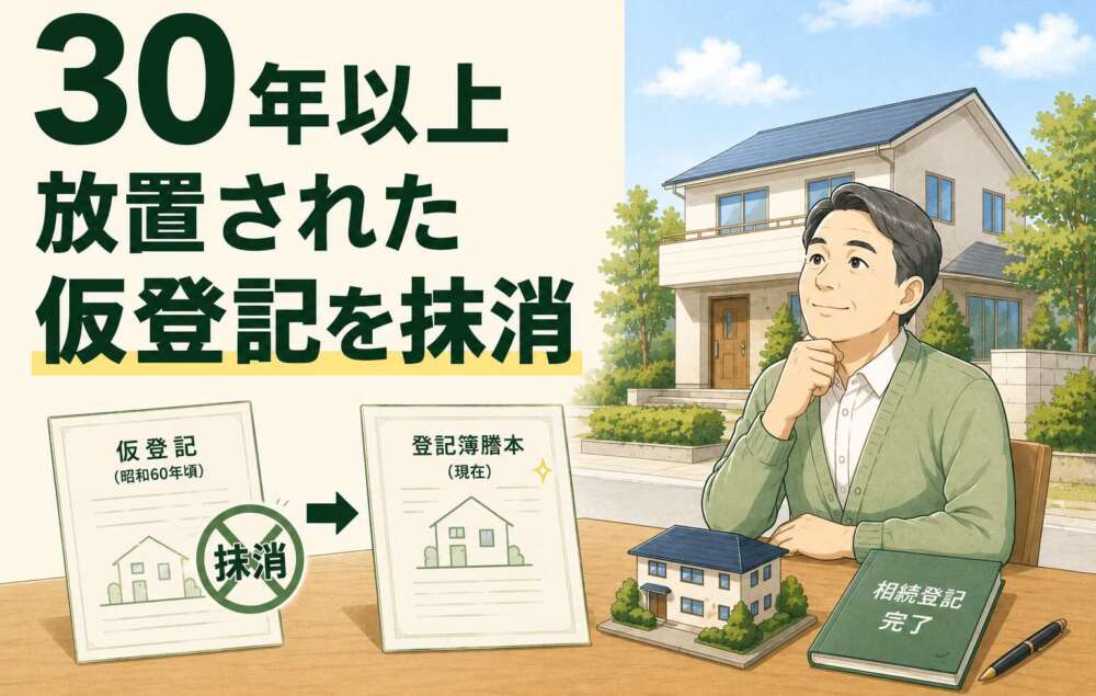 30年以上放置された仮登記の重荷を専門手続きで抹消。相続登記と合わせ、売却の筋道を確保した事例