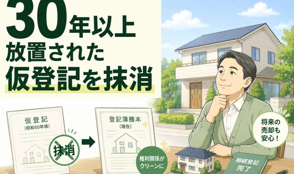 30年以上放置された仮登記の重荷を専門手続きで抹消。相続登記と合わせ、売却の筋道を確保した事例