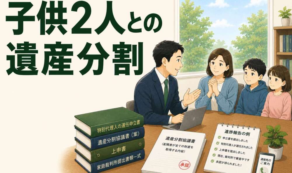 夫の急逝で幼い子供2人との相続。「母親に100％」の遺産分割を家庭裁判所に認めてもらった手続き事例