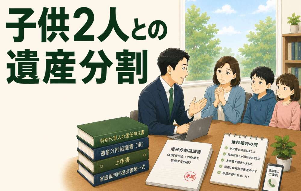 夫の急逝で幼い子供2人との相続。「母親に100％」の遺産分割を家庭裁判所に認めてもらった手続き事例