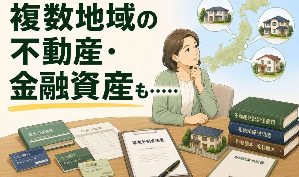 複数地域の不動産と多数の金融資産。一部兄弟の相続放棄も含め、相続手続きを完了させた事例