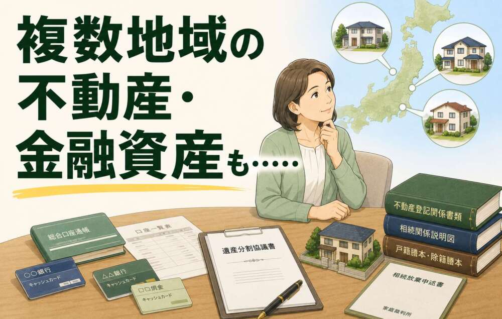 複数地域の不動産と多数の金融資産。一部兄弟の相続放棄も含め、相続手続きを完了させた事例