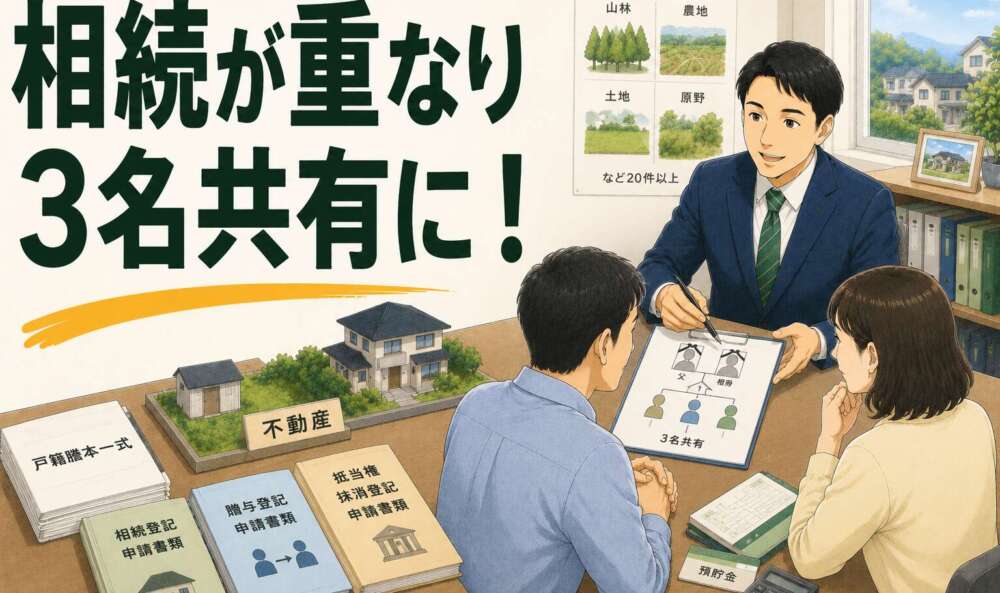 父と祖母の相続が重なり3名共有に!複雑な権利関係を整理し不動産を売却可能な状態へ導いた登記事例
