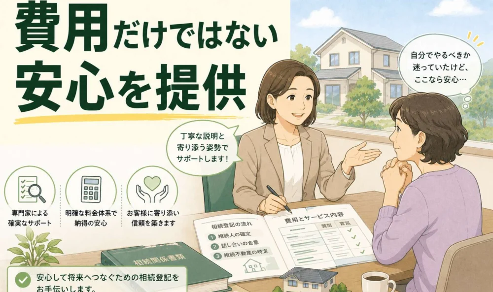 「費用の節約」か「プロの確実性」か。相続登記の依頼に迷うお客様に、寄り添う姿勢で信頼頂き、納得して依頼頂けた事例