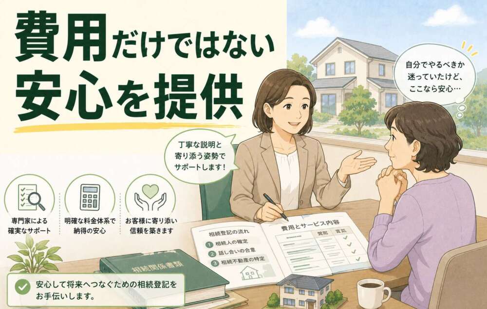 「費用の節約」か「プロの確実性」か。相続登記の依頼に迷うお客様に、寄り添う姿勢で信頼頂き、納得して依頼頂けた事例