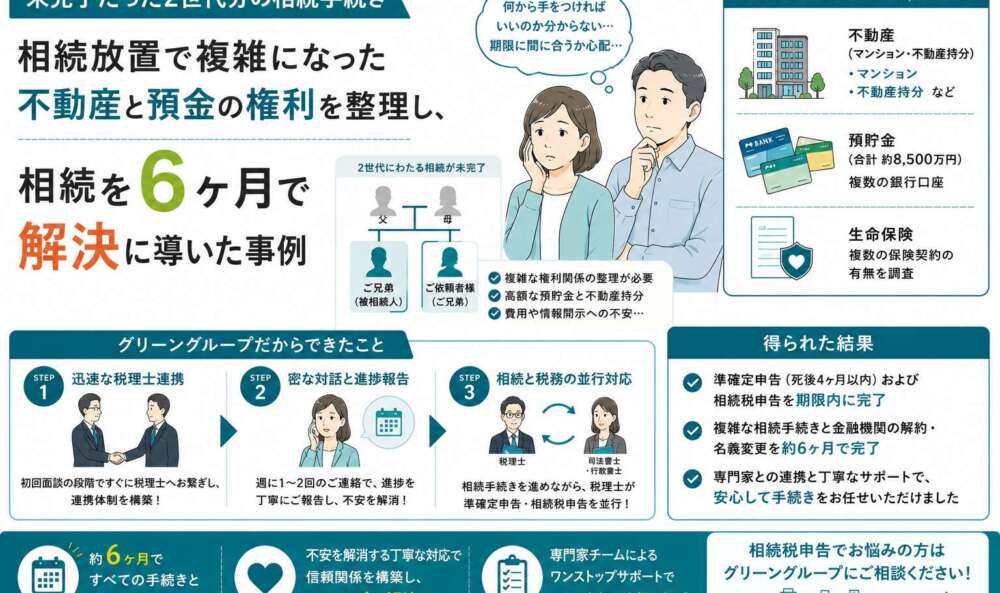 2世代分の相続手続き未完了…複雑化した権利関係を整理し、相続税申告も完了させた事例