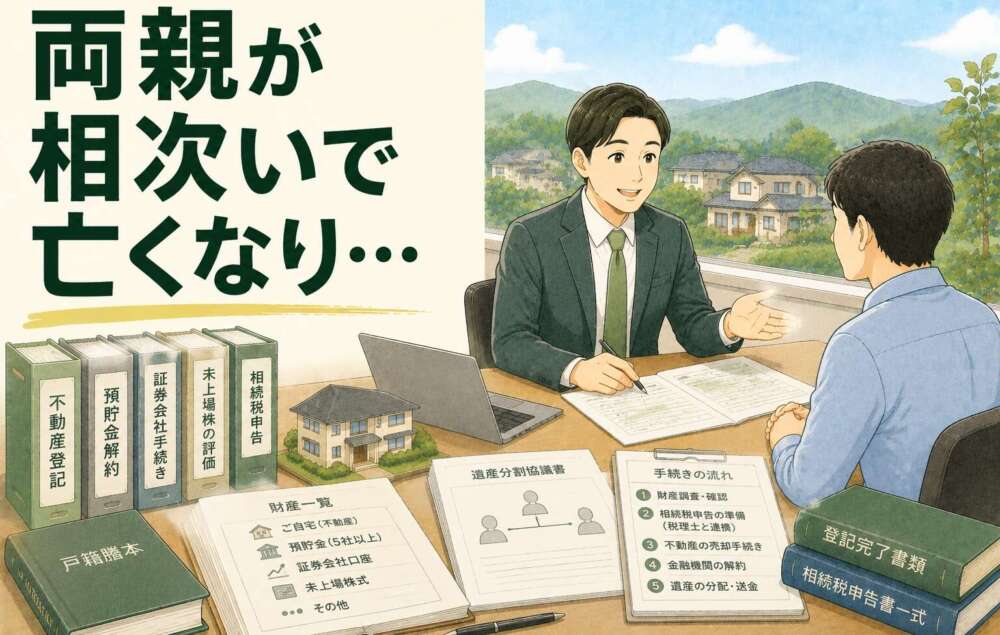 相次いで亡くなったご両親…多数の口座や未上場株を含む相続税申告を完了させた事例