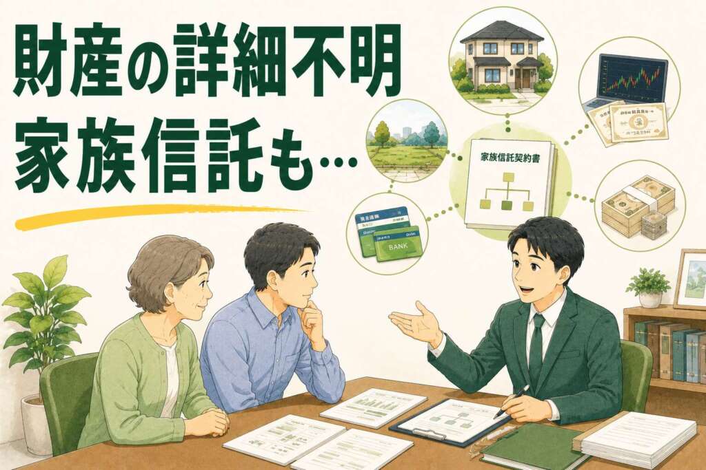 財産の詳細不明、家族信託も。相続税申告の要否不明の状況から、税理士と連携し手続きを完了させた事例
