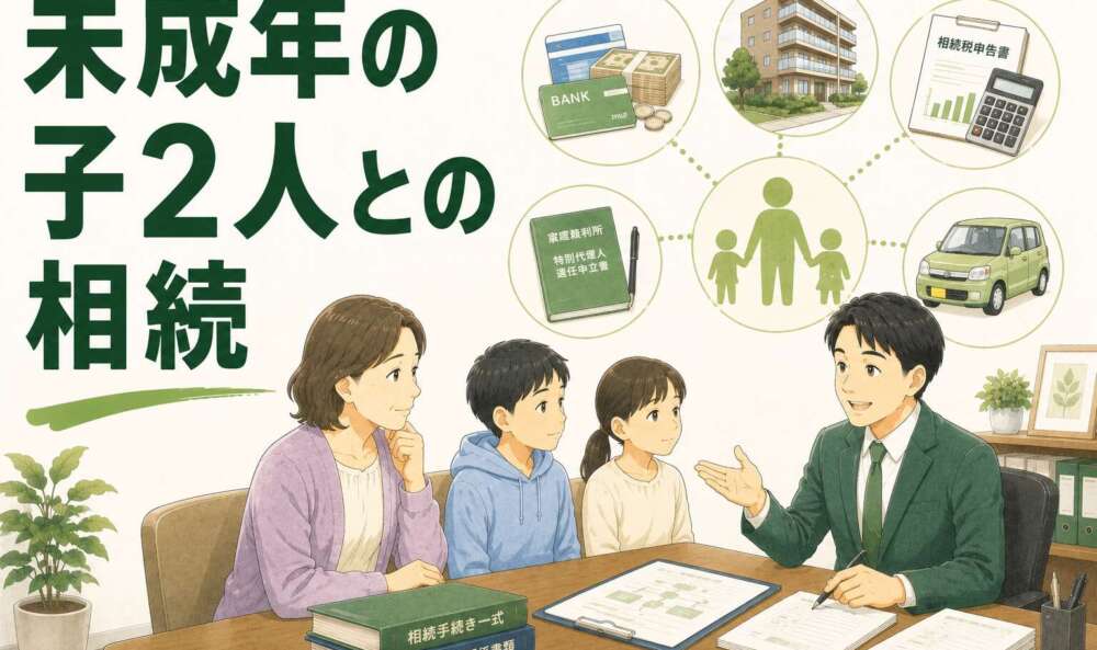 配偶者に先立たれ、未成年の子2名との相続。預金数千万円を含む手続きを半年で完遂した事例