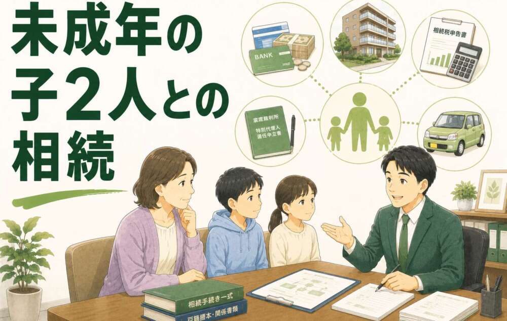 配偶者に先立たれ、未成年の子2名との相続。預金数千万円を含む手続きを半年で完遂した事例